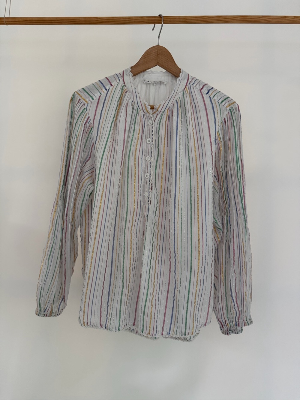 Apiece Apart Multi Color Striped Metallic Lurex Cotton Boho Blouse Size 8